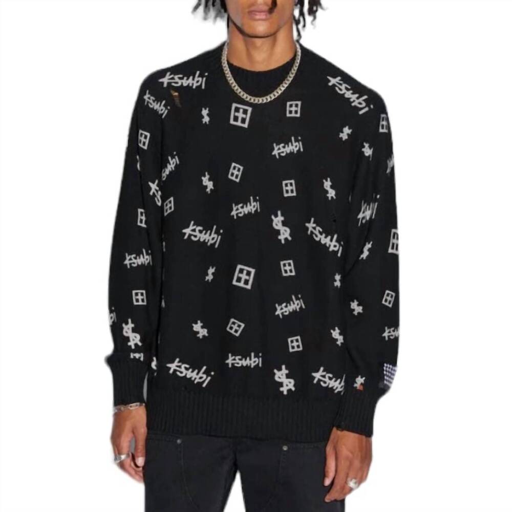 NEW KSUBI trash box knit crew sweater in black